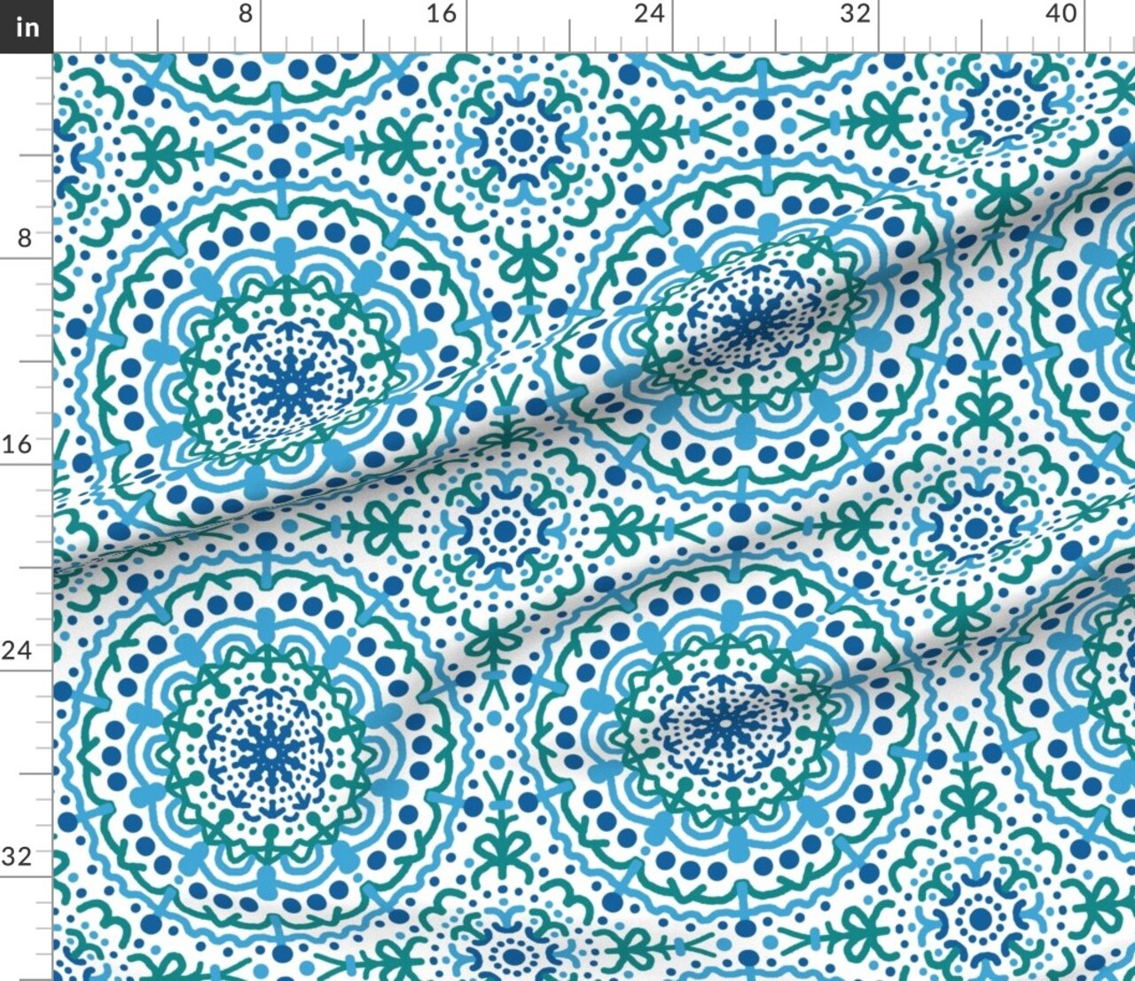 Blue Geometric Hippie Hand Drawn Mandala Bohemian Tapestry Boho Symmetric Large Scale Rosettes Circles Custom Printed Fabric by Spoonflower Various Fabrics by the Yard or Fat Quarter